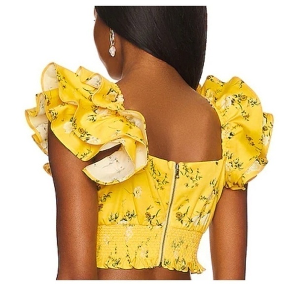 Alice + Olivia Yellow Floral Cropped Ruffle sleeve Top Sz M $350 - Picture 5 of 14